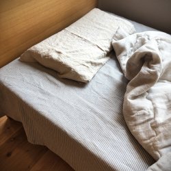 画像4: ［アウトレット数量限定］麻（リネン）100%ボーダーのフラットシーツ150x250cm