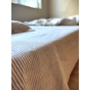 画像: ［アウトレット数量限定］麻（リネン）100%ボーダーのフラットシーツ150x250cm